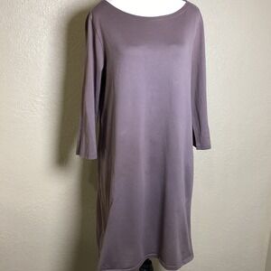 Garnet Hill Mauve Organic Cotton 3/4 Sleeve Pocket Shift Dress Women's Size 12
